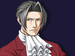 Miles Edgeworth looking forward seriously with his arms crossed.